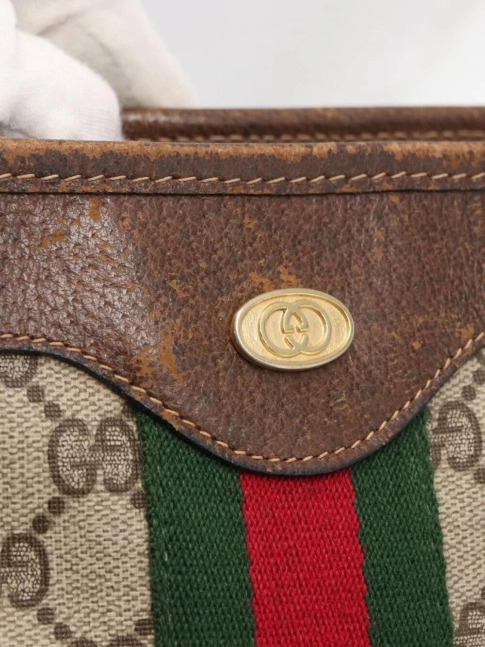 GUCCI GG Supreme Web Sherry Line Tote Bag PVC Beige Gold 010 378 Auth ep12692 - Picture 10 of 16